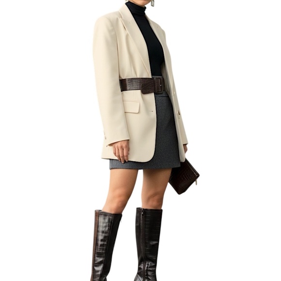 Old money brown faux patent leather tall knee high heeled boots 8 - Picture 14 of 14